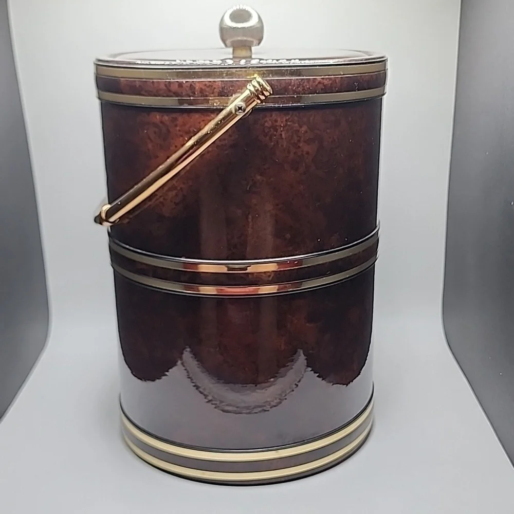 Champagne Ice Bucket Brown and Gold with Handle Vintage
